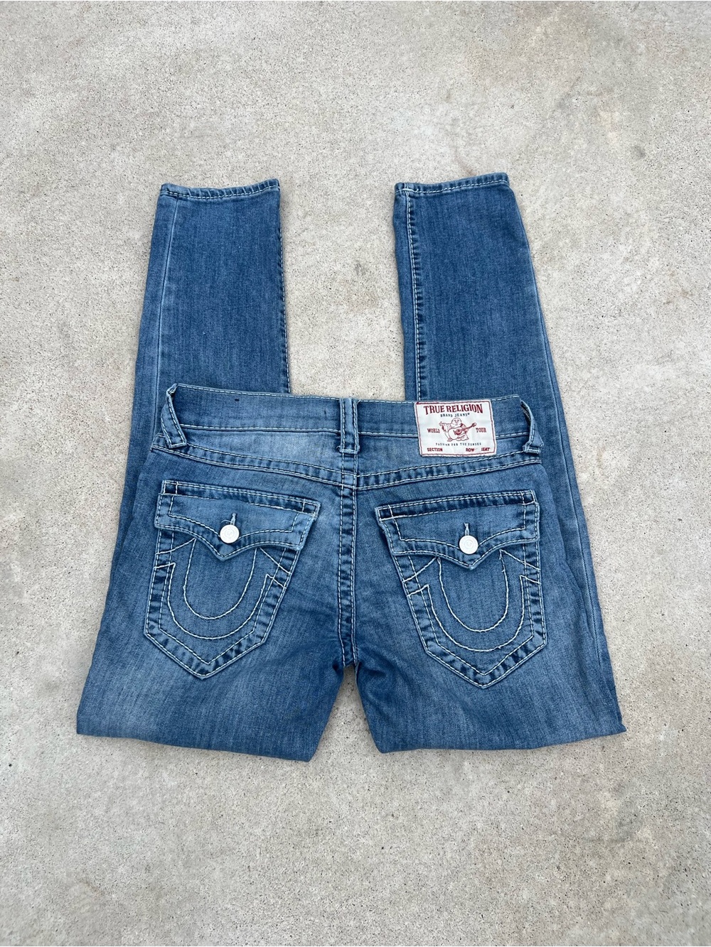 True Religion Women's Medium Blue Skinny Jeans with Signature Back Pockets